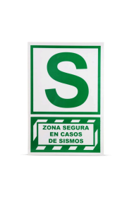 Señal de Seguridad Fotoluminiscente Zona Segura en Caso de Sismo 20 x 30 cm